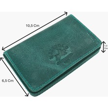 Westpolo Eskitme Hakiki Deri Unisex Tek Bölmeli Kartlık - Turkuaz Yeşil