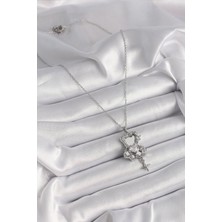 Alvo Store Buğz 316L Çelik Gümüş Renk Ayna Ayıcık Model Zirkon Taşlı Kalp Detay Kadın Kolye - Buğz