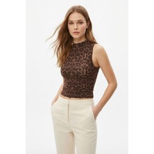 Rays Kahve Sıfır Kol Leopar Desen Bluz 2841