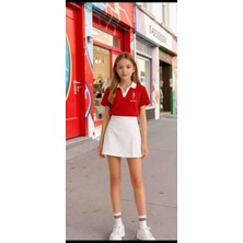 Saltare Kız Çocuk Beyaz Beli Lastikli Pileli Şort Etek 23NISAN 19MAYIS 29EKIM White Pleated Shorts