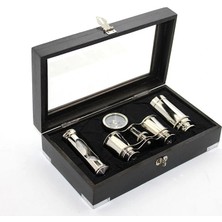 Alvo Store Buğz Ahşap Kutulu Pirinç Dürbün Pusula ve Kum Saati Seti