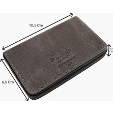 Westpolo Eskitme Hakiki Deri Unisex Tek Bölmeli Kartlık - Gri-Siyah