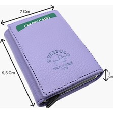 Westpolo Hakiki Deri Unisex Mekanizmalı Cüzdan – 8 Kartlık - Lila