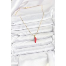 Alvo Store Buğz 316L Çelik Gold Renk Kapya Kırmızı Biber Model Kadın Kolye - Buğz