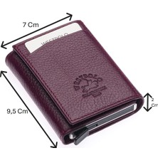 Westpolo Hakiki Deri Unisex Mekanizmalı Cüzdan – 8 Kartlık - Mürdüm