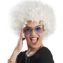 Beyaz Renk Kıvırcık Afro Bonus Peruk