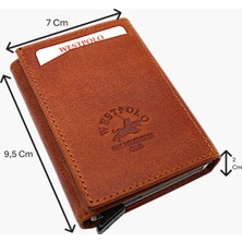 Westpolo Safari Unisex Bol Kartlık Bölmeli Crazy Eskitme Hakiki Deri Mekanizmalı Cüzdan - Taba