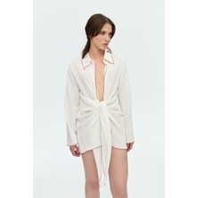 Pelia Gaıa Beyaz Bağlamalı Pamuk Gömlek Elbise