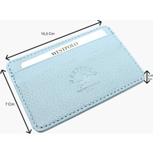 Westpolo Hakiki Deri Unisex Ince Kartlık - Buz Mavisi