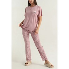 Glisa Kadın Viskon Kumaş Kısa Kollu Çiçek Desenli Düğmeli Pijama Takımı