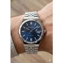 Ferrucci Modern Tasarım Erkek Kol Saati | 40 mm Çelik Kasa, Gümüş Metal Kordon, Lacivert Kadran