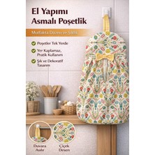 SAVEK El Yapımı Poşetlik Asılabilir Duck Kumaş Mutfak Poşet Düzenleyici Yeşil Çiçekli Model