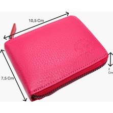 Westpolo Hakiki Deri Unisex Fermuarlı Cüzdan Kartlık - Fuşya