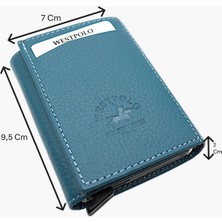 Westpolo Hakiki Deri Unisex Mekanizmalı Cüzdan – 8 Kartlık - Kot Mavi