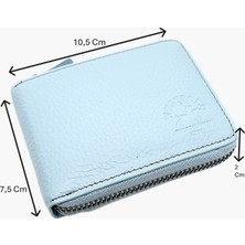 Westpolo Hakiki Deri Unisex Fermuarlı Cüzdan Kartlık - Buz Mavisi