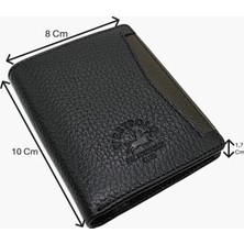 Westpolo Darius Bol Şeffaf Kartlık Bölmeli Unisex Hakiki Deri Cüzdan Kartlık - Siyah-Yeşil