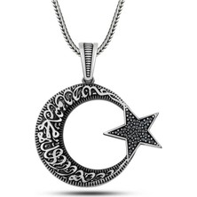 Gümüş Kelime-I Tevhid Yazılı Taşlı Erkek Kolye