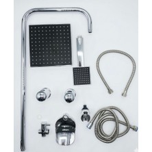 As Reyon Kare Krom Siyah Detaylı Robot Tepe Duş Seti