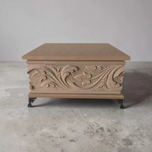 Ahşap- Ham Mdf- Desenli-Takı-Makyaj-Aksesuar-Çok Amaçlı- Ayaklı Kare Dekoratif Kutu