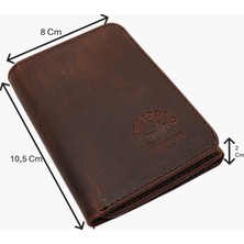 Westpolo Hakiki Eskitme Deri Kağıt Para ve Kart Bölmeli Unisex Cüzdan - G6 Kahverengi