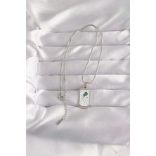 TE Dükkan Buğz 316L Çelik Gümüş Renk Beyaz Mineli Tarot Kolye - Buğz