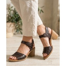 Ender Iç Dış Hakiki Deri Alçak Topuk Kahverengi Kadın Sandalet