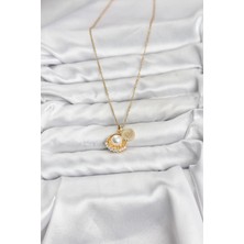 Alvo Store Buğz 316L Çelik Zincir Gold Renk Incili Deniz Kabuğu Model Zirkon Taşlı Kadın Kolye - Buğz