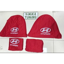 Hyundaı Kırmızı Oto Servis Kılıfı Ön ve Arka 4parça (Arka 2 Parca Logolu) Likralı Esnek 1.kalite Yıkanabilir Her Araca Uyumlu