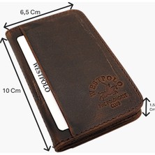 Westpolo Hakiki Eskitme Deri Bol Kart Bölmeli Unisex Kartlık - G6 Kahverengi