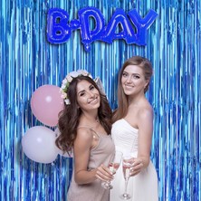 Alvo Store Buğz Ekstra Metalize Mavi Renk Saçaklı Arka Fon Perde 1x2 Metre