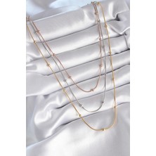 Alvo Store Buğz 316L Çelik Mix Renk 3'lü Topçuk Detay Kadın Kolye - Buğz