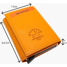 Westpolo Hakiki Deri Unisex Mekanizmalı Cüzdan – 8 Kartlık - Hardal