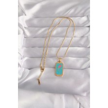 Alvo Store Buğz 316L Çelik Gold Renk Mavi Mineli Tarot Kolye - Buğz