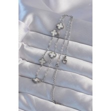 Alvo Store Buğz 316L Çelik Gümüş Renk Minimal Beyaz Sedefli Yonca Kolye - Buğz