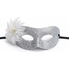 Nuvigo Gümüş Simli Tüylü Balo Maskesi - Kadın Parti & Maskeli Balo Maskesi