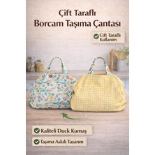 SAVEK El Yapımı Borcam Taşıma Çantası & Piknik Çantası 50X80 cm – Yeşil Çiçek Desenli, Bağcıklı, Duck Kumaş Taşıma Çantası