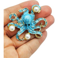 BB Bi Butik Shop Ocean Blue Pearl Ahtapot Broş