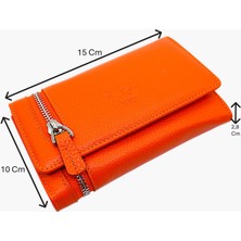 Westpolo Bozuk Para ve Bol Kartlık Bölmeli Hakiki Deri Kadın Cüzdanı - Turuncu