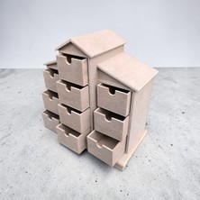 Sekay Ahşap Ham Ahşap 10 Çekmeceli Dekoratif Makyaj Takı Aksesuar Organizer Kutu