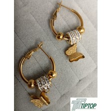 TIPTOP Kelebek Model Zirkon Taşlı Gold Renk Küpe