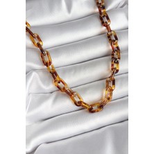 TE Dükkan Buğz Leopar Desenli Mika Zincir Kadın Kolye - Buğz