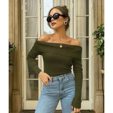 Celiora Style Kadın Kayık Yaka Omuz Açık Fitilli Triko Bluz Uzun Kollu Slim Fit Basic Günlük Şık 8 Renk