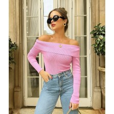 Celiora Style Kadın Kayık Yaka Omuz Açık Fitilli Triko Bluz Uzun Kollu Slim Fit Basic Günlük Şık 8 Renk