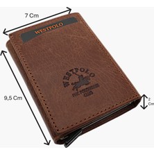 Westpolo Safari Unisex Bol Kartlık Bölmeli Crazy Eskitme Hakiki Deri Mekanizmalı Cüzdan-Tiguan Kahve