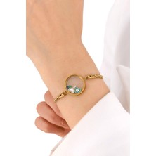 C&On Design Gold Burgu Zincir Içi Kalpli Çelik Bileklik