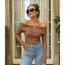 Celiora Style Kadın Kayık Yaka Omuz Açık Fitilli Triko Bluz Uzun Kollu Slim Fit Basic Günlük Şık 8 Renk