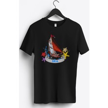 MGAX Denizci Yelkenli Gemi Arma Baskılı Regular Sıfır Yaka %100 Pamuk Unisex Penye T-Shirt