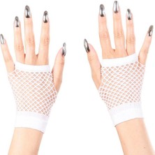 Parti Aksesuar Beyaz Renk Kısa Boy Fileli Örgü Eldiven