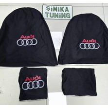 Audi Siyah Oto Servis Kılıfı Ön Arka Kılıf 4 Parça(Arka 2 Parca Logolu) 1.kalite Penye Esnek Likralı Kumaş Üniversal Yıkanabilir