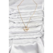 Alvo Store Buğz 316L Çelik Zincir Gold Renk Kalp ve Fiyonk Model Zirkon Taşlı Kadın Kolye - Buğz
